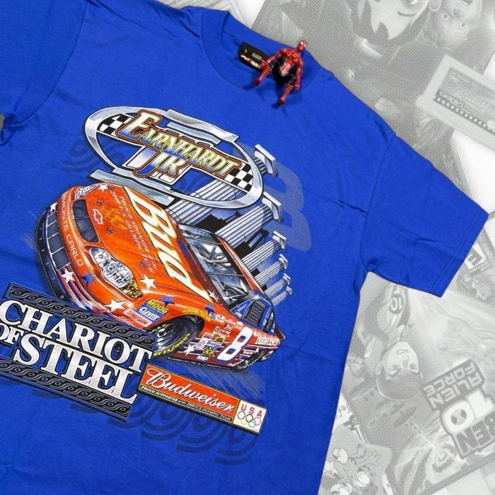 Vintage Chase Authentics Dale Earnhardt Jr 2000 Olympics NASCAR T-Shirt Blue L